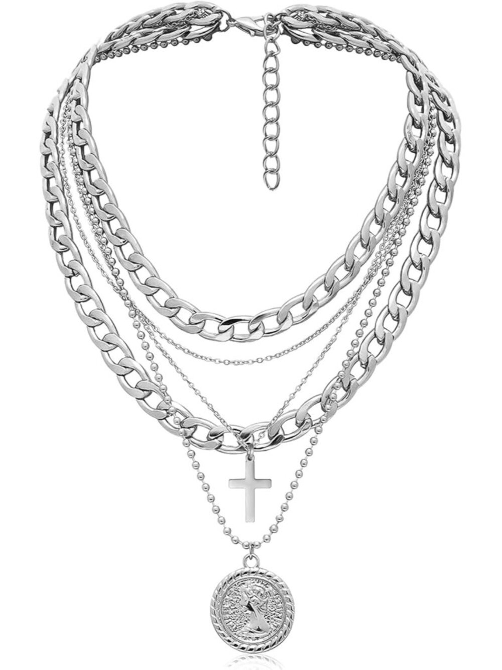 Layered Necklaces for Women Trendy Retro Coin Pendant Necklace Dainty Chunky Cha